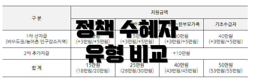 정책 수혜자 유형 비교